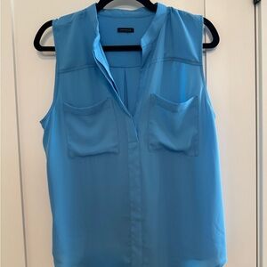 Ann Taylor Blue Sleeveless Button Down Blouse
